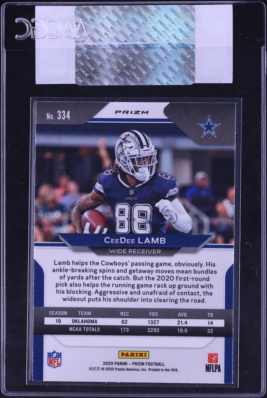 2020 Panini Prizm Red White & Blue CeeDee Lamb ROOKIE #334 CGC AUTH