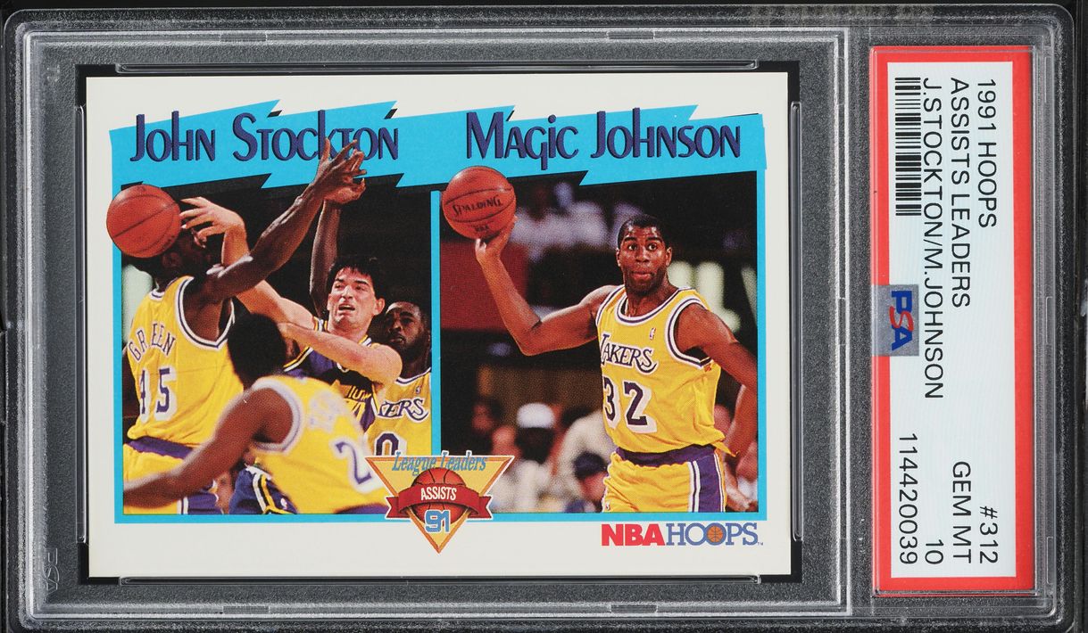 1991 Hoops Assist Leaders John Stockton & Magic Johnson #312 PSA 10 GEM MINT