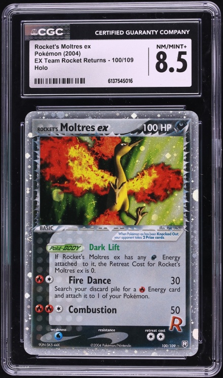2004 Pokemon EX Team Rocket Returns Holo Rocket's Moltres ex #100 CGC 8.5 NM-MT+