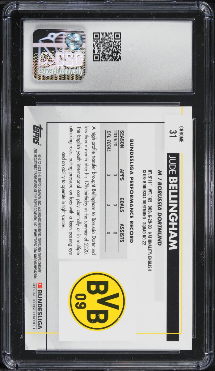2020 Topps Chrome Bundesliga Jude Bellingham ROOKIE #31 CSG 9.5 MINT+