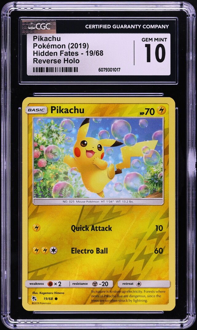 2019 Pokemon Sun & Moon Hidden Fates Reverse Holo Pikachu #19 CGC 10 GEM MINT