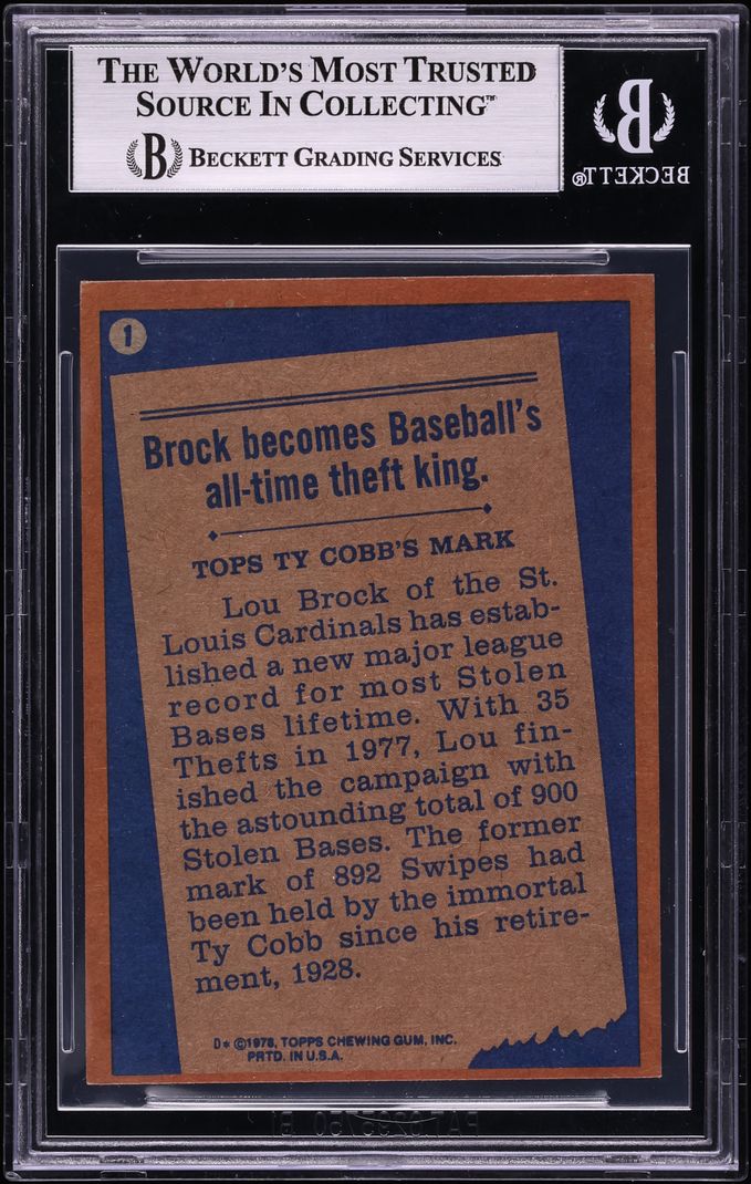 1978 Topps Lou Brock '77 RECORD BREAKER #1 BGS 6.5 EXMT+