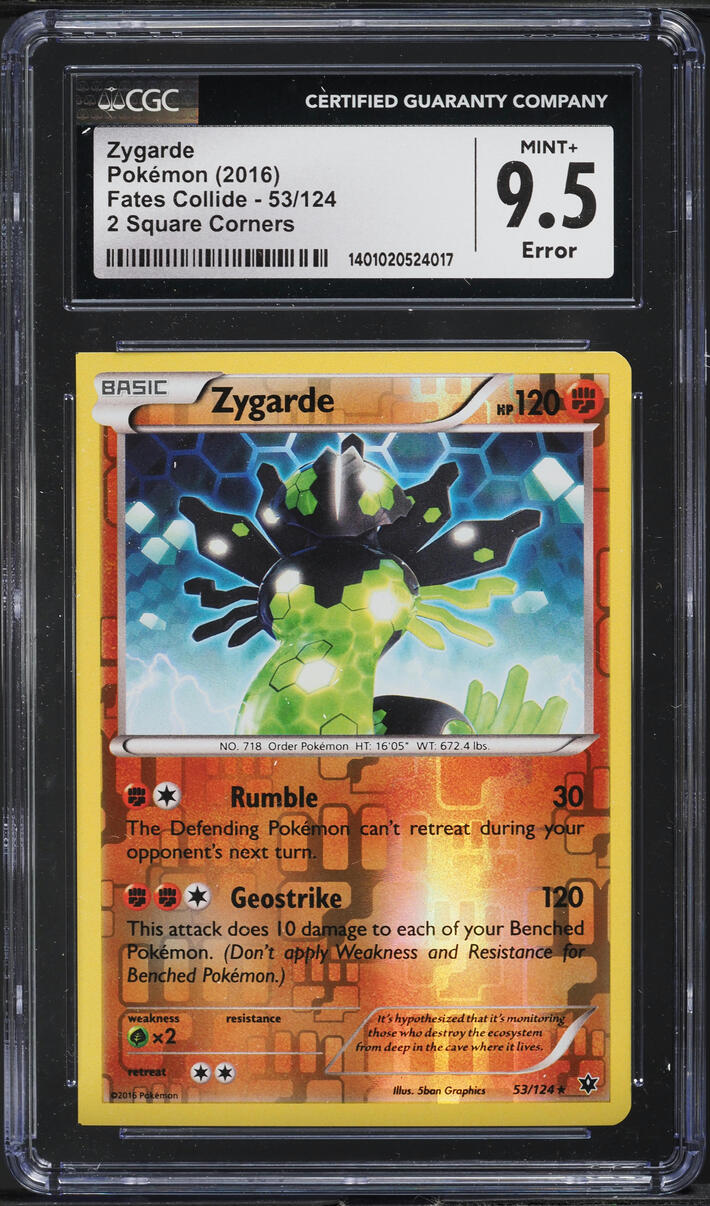 2016 Pokemon Fates Collide Reverse Holo Zygarde ERROR #53 CGC 9.5 MINT+