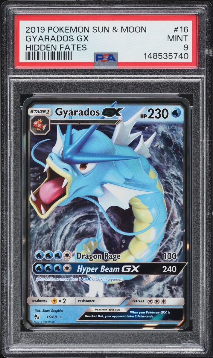 2019 Pokemon Sun & Moon Hidden Fates Full Art Gyarados GX #16 PSA 9 MINT