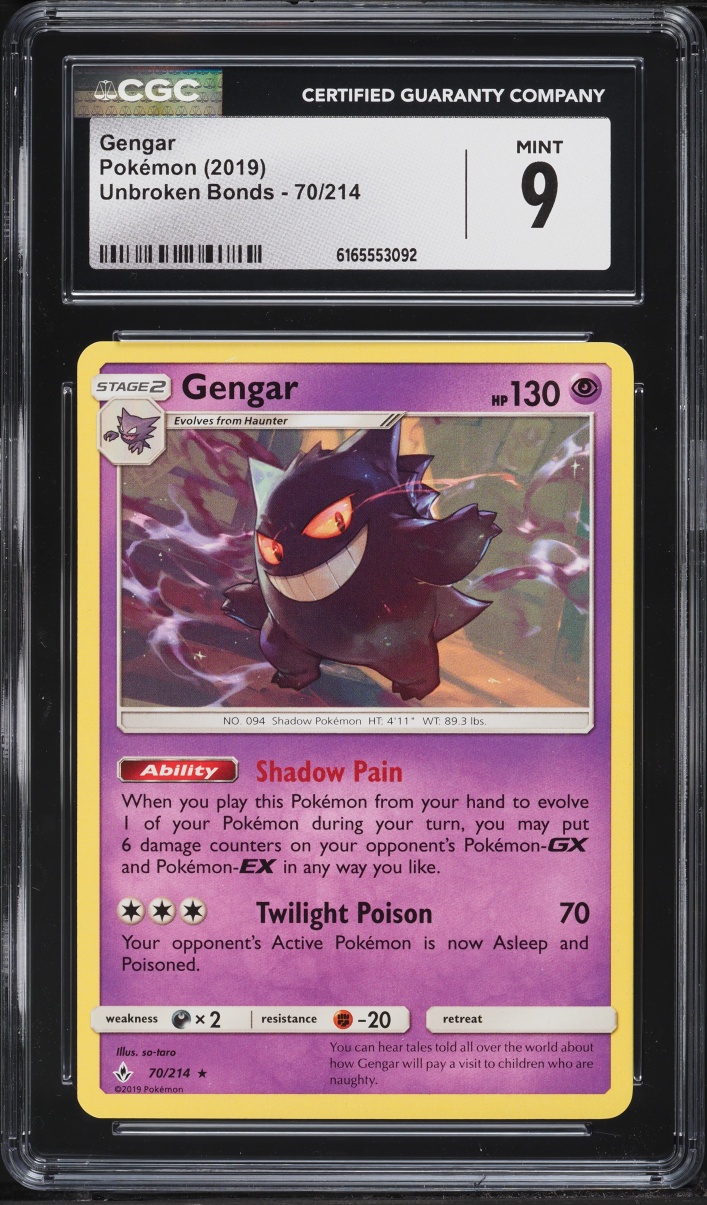 2019 Pokemon Unbroken Bonds Gengar #70 CGC 9 MINT