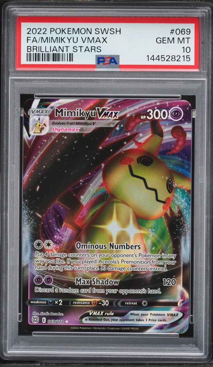2022 Pokemon Sword & Shield Brilliant Stars Full Art Mimikyu VMAX #69 PSA 10 GEM MINT