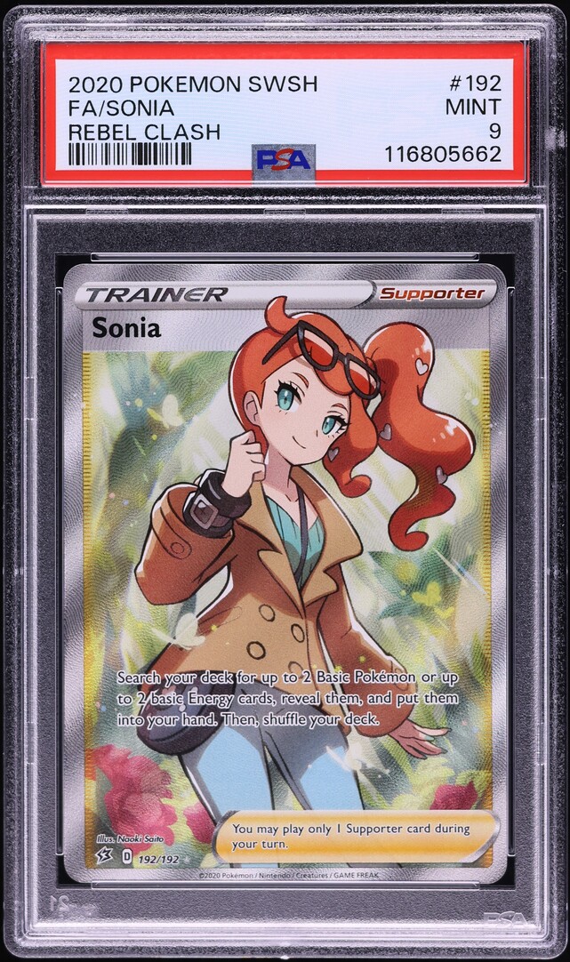 2020 Pokemon Sword & Shield Rebel Clash Full Art Sonia #192 PSA 9 MINT