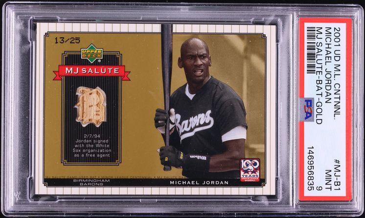 2001 Upper Deck Minor League Centennial MJ Salute Gold Michael Jordan RELIC /25 #MJ-B1 PSA 9