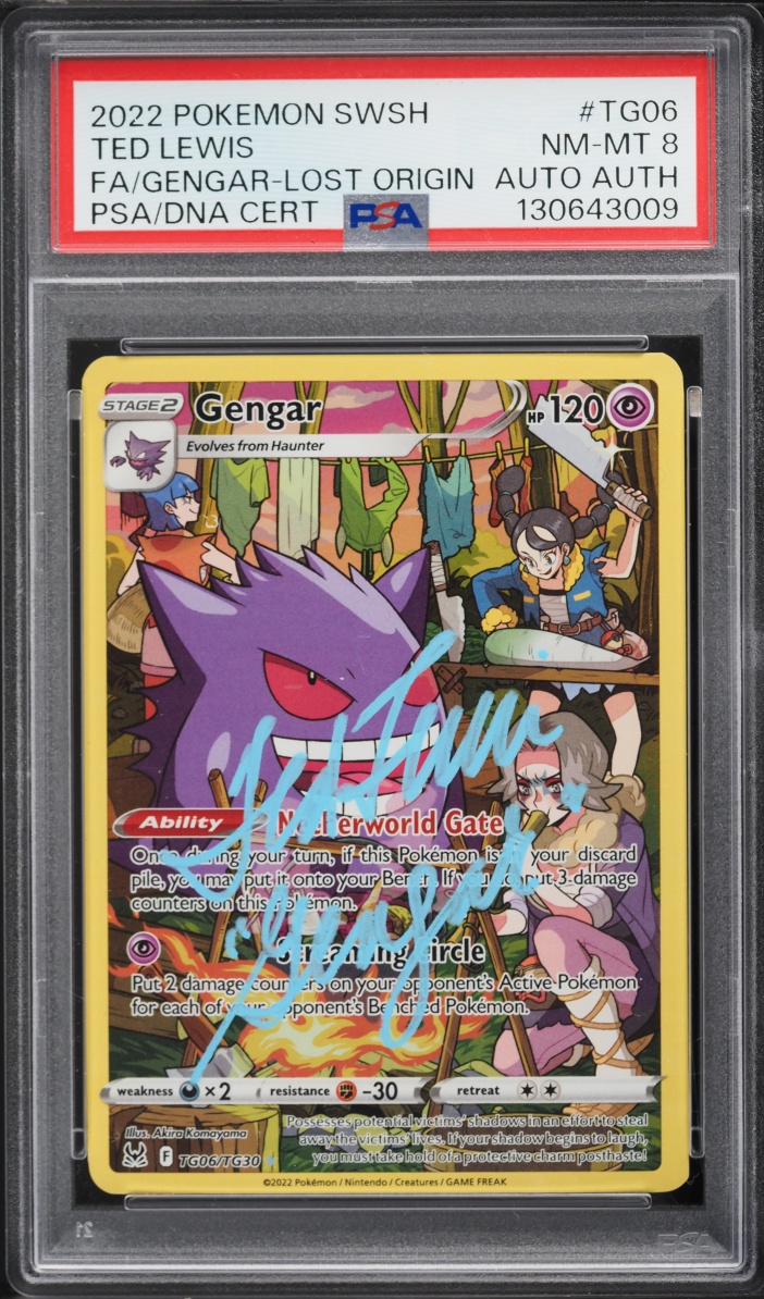 2022 Pokemon Sword & Shield Lost Origin Full Art Gengar Ted Lewis AUTO #TG06 PSA 8 NM-MT