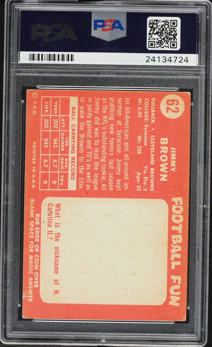 1958 Topps Football Jim Brown ROOKIE #62 PSA 4.5 VGEX+