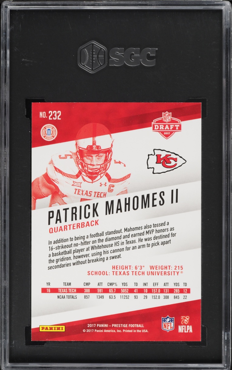 2017 Panini Prestige Patrick Mahomes II ROOKIE #232 SGC 10 GEM MINT