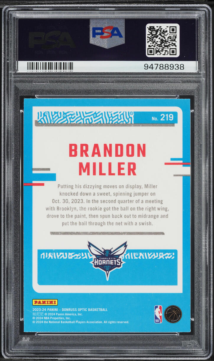 2023 Donruss Optic Brandon Miller ROOKIE #219 PSA 10 GEM MINT