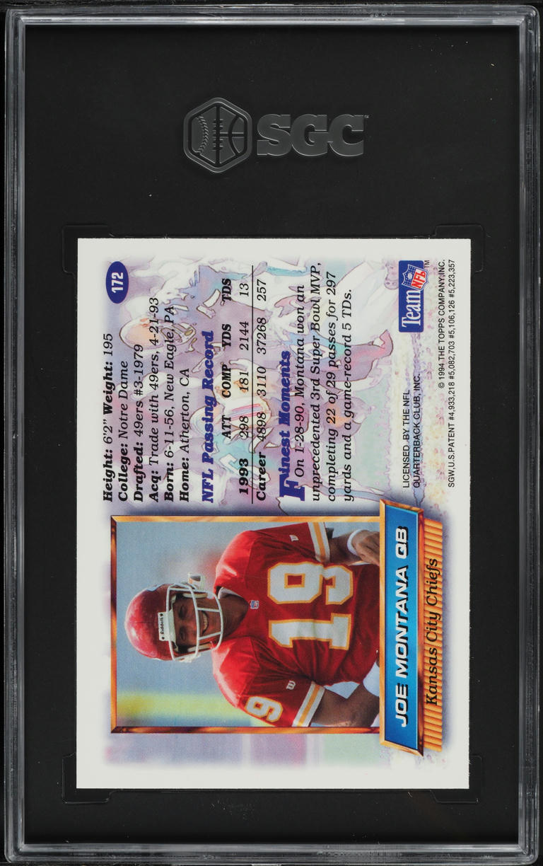1994 Finest Refractor Joe Montana #172 SGC 8 NM-MT