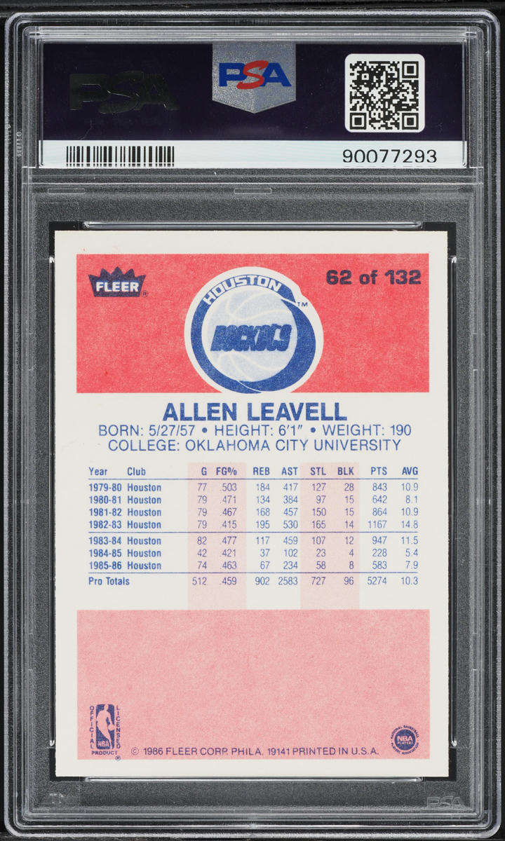 1986 Fleer Basketball Allen Leavell #62 PSA 10 GEM MINT