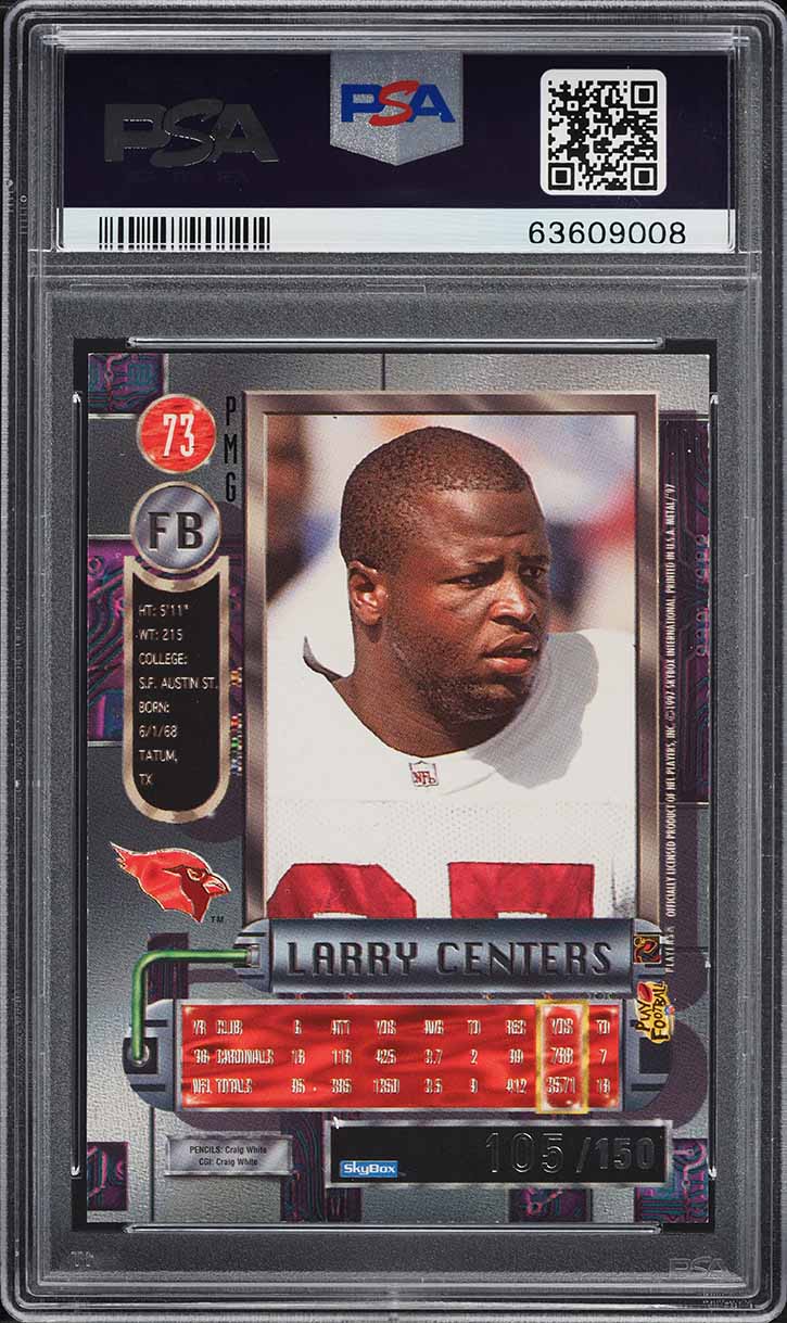 1997 Metal Universe Precious Metal Gems PMG Red Larry Centers /150 #73 PSA 8