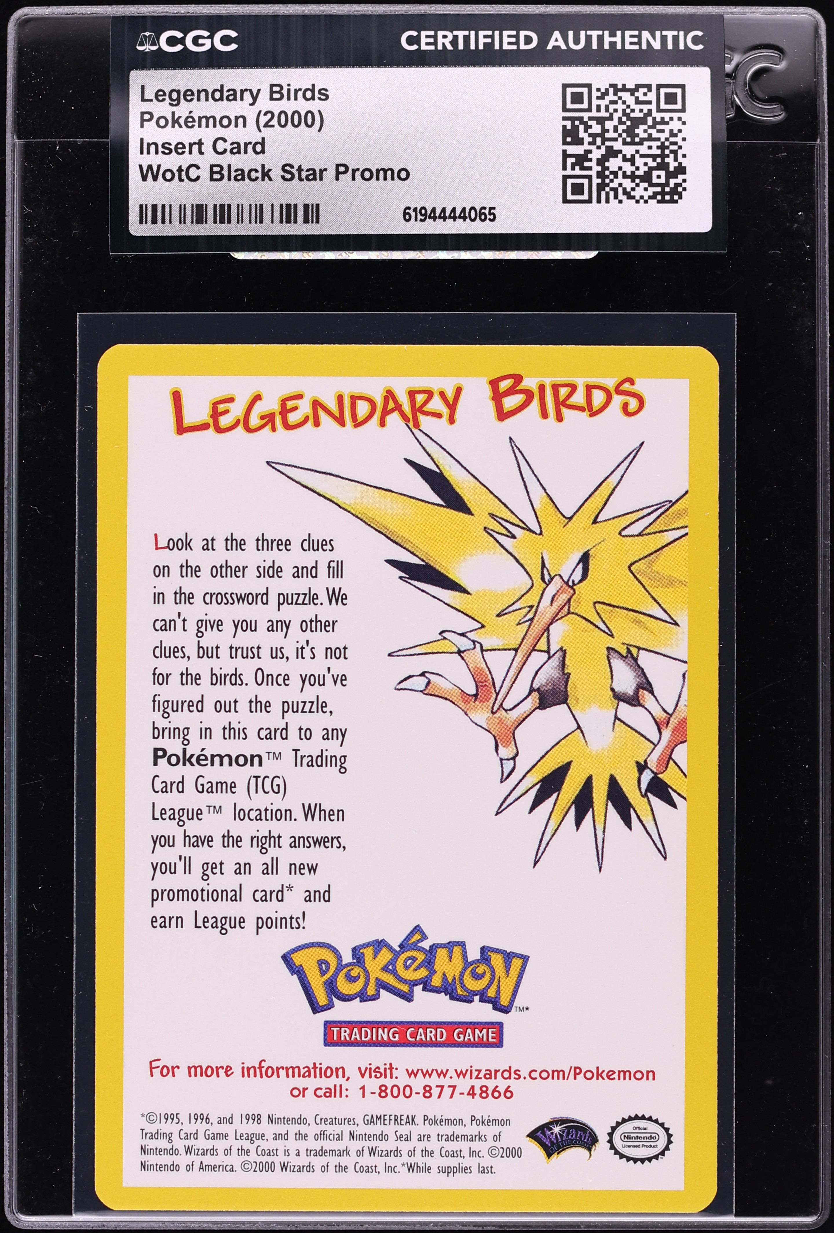 2000 Pokemon Black Star Promo Insert Card Legendary Birds CGC AUTH