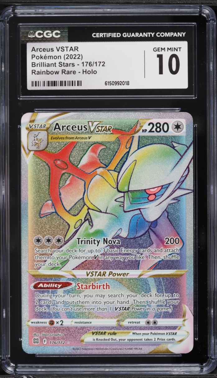 2022 Pokemon Sword & Shield Brilliant Stars Rainbow Rare Arceus VSTAR #176 CGC 10 GEM MINT