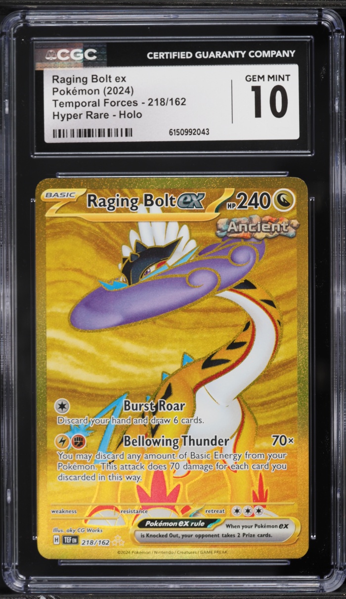 2024 Pokemon Scarlet & Violet Temporal Forces Gold Rare Raging Bolt EX #218 CGC 10 GEM MINT