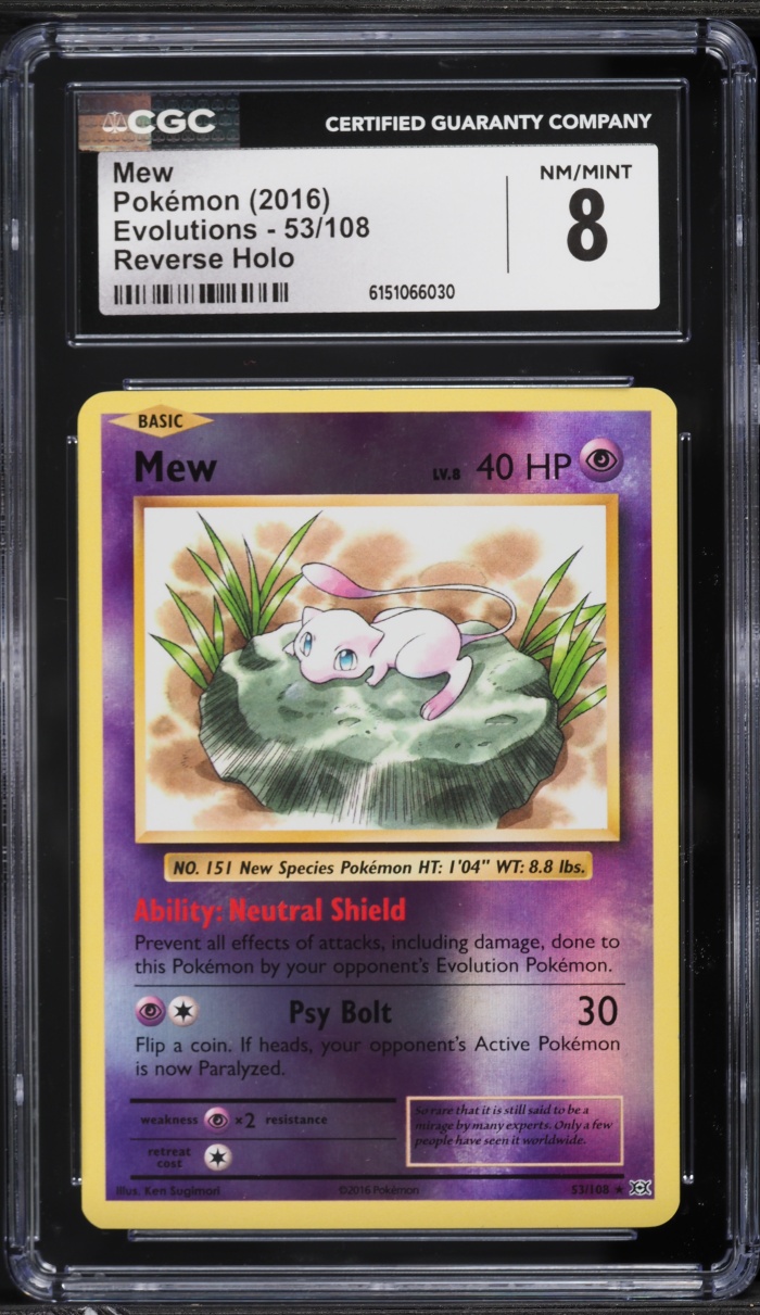 2016 Pokemon XY Evolutions Reverse Holo Mew #53 CGC 8 NM-MT