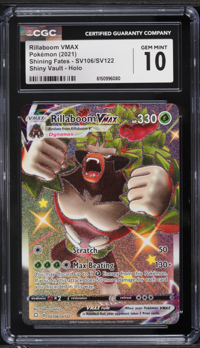 2021 Pokemon Sword & Shield Shining Fates Full Art Rillaboom VMAX #SV106 CGC 10 GEM MINT