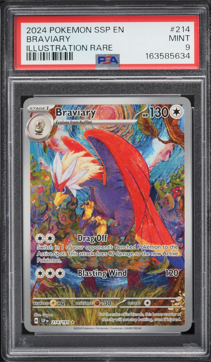 2024 Pokemon Scarlet & Violet Surging Sparks IR Braviary #214 PSA 9 MINT