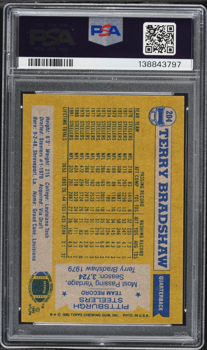 1982 Topps Football Terry Bradshaw #204 PSA 8 NM-MT