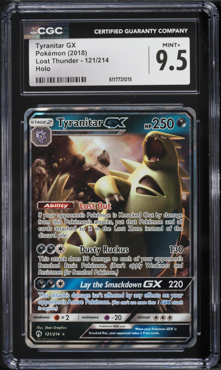2018 Pokemon Sun & Moon Lost Thunder Holo Tyranitar GX #121 CGC 9.5 MINT+