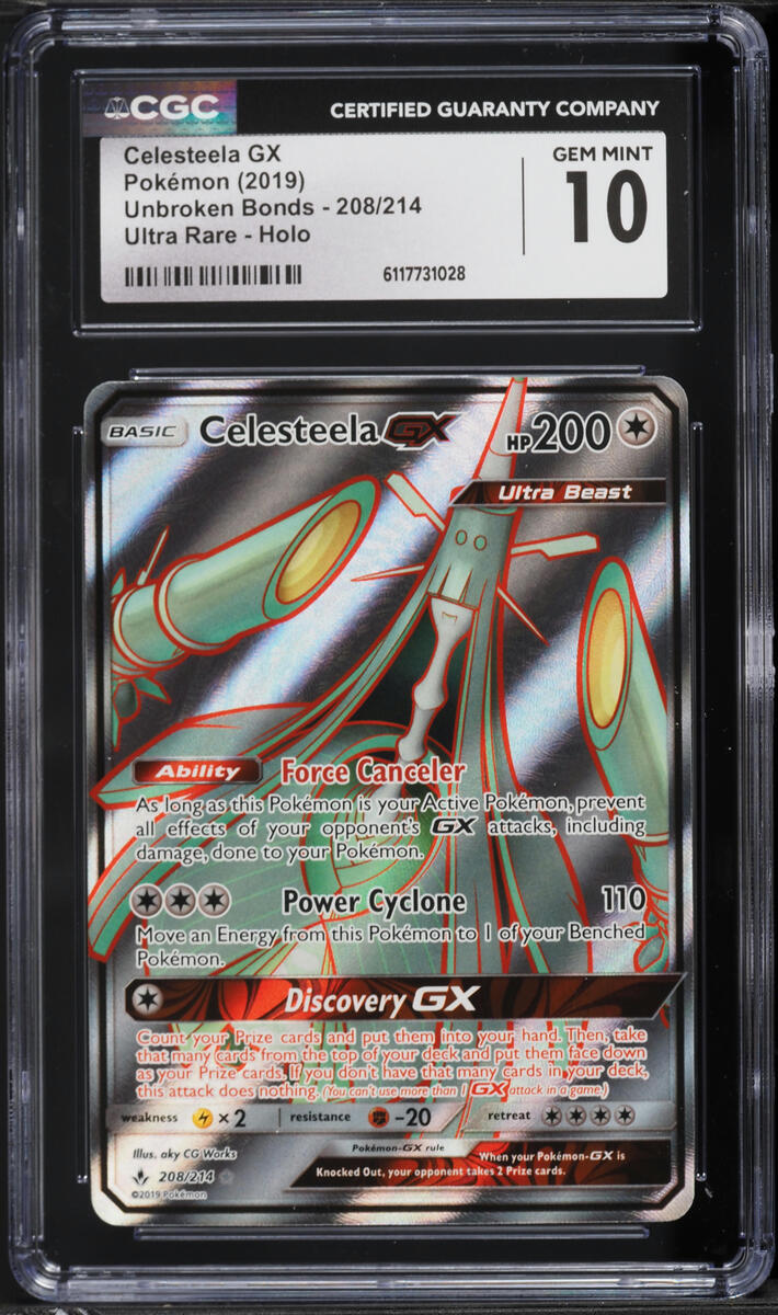 2019 Pokemon Sun & Moon Unbroken Bonds Full Art Celesteela GX #208 CGC 10 GEM MINT