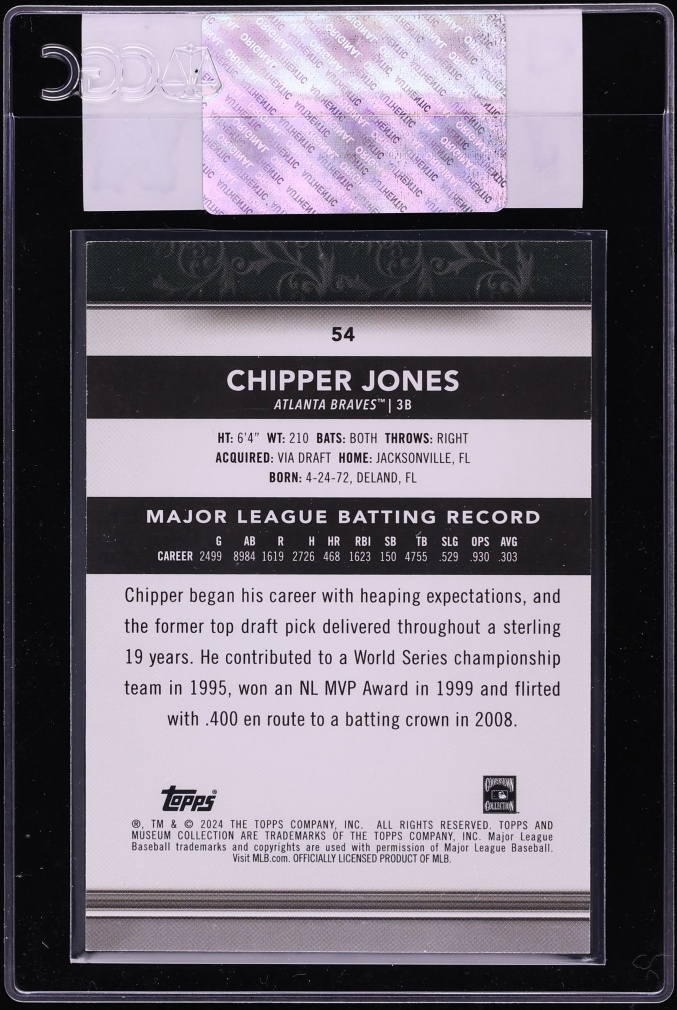 2024 Topps Museum Collection Chipper Jones #54 CGC AUTH