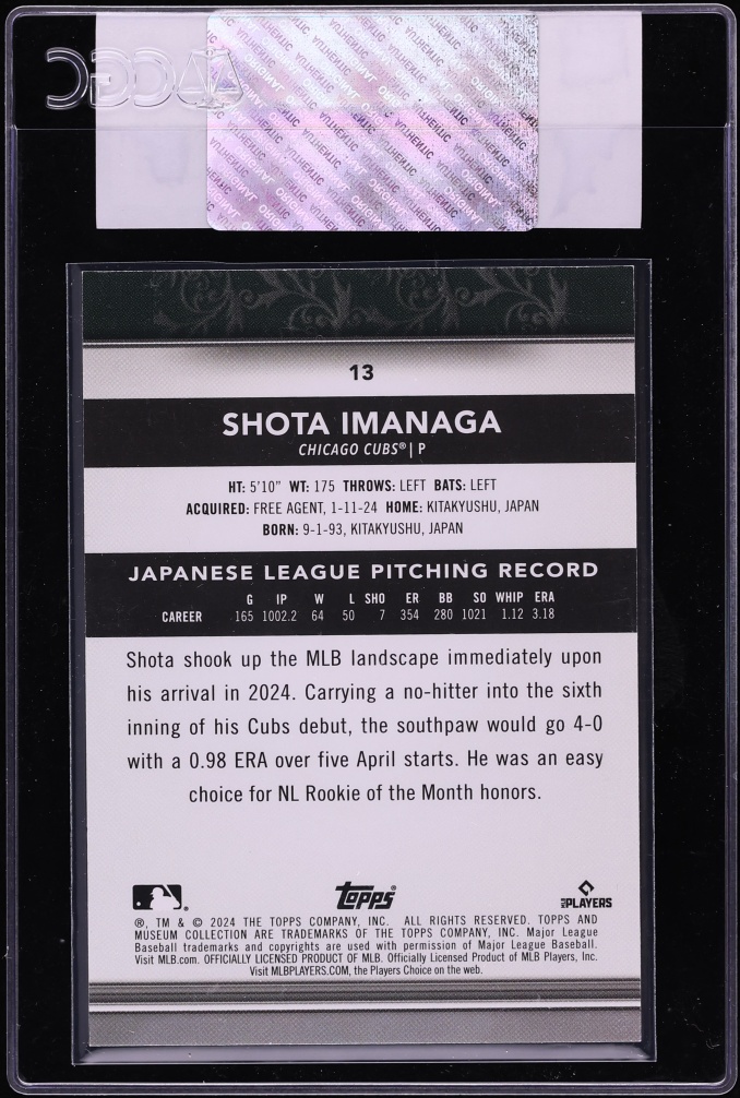 2024 Topps Museum Collection Shota Imanaga ROOKIE #13 CGC AUTH