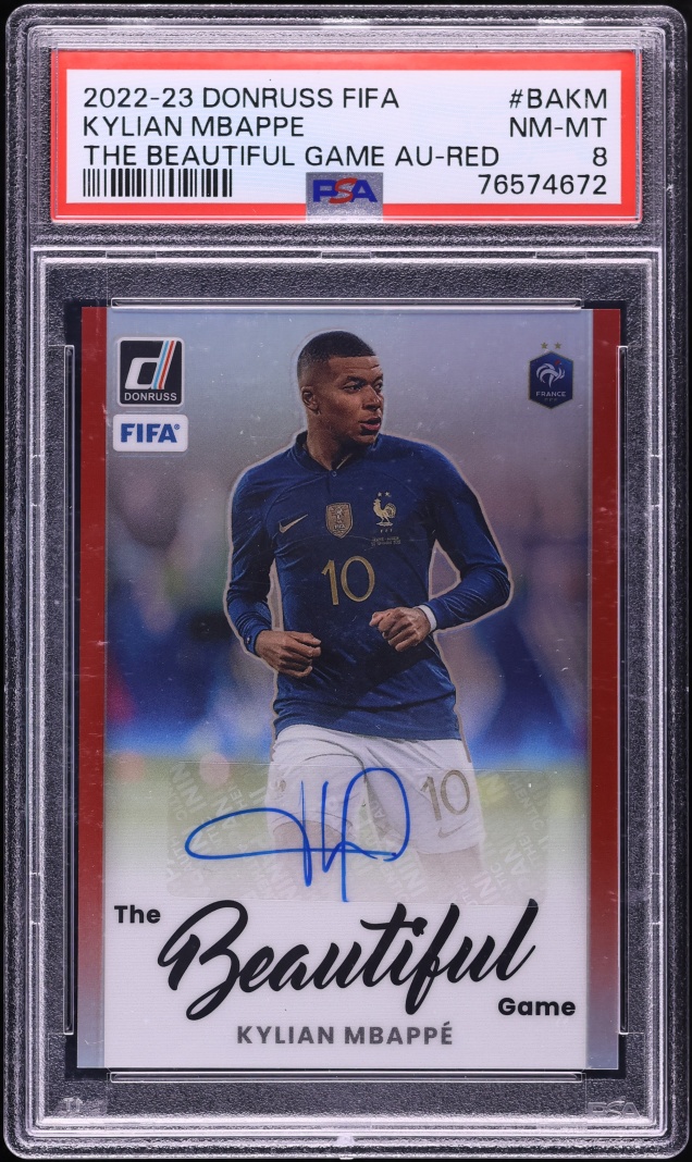 2022 Donruss FIFA The Beautiful Game Red Kylian Mbappe AUTO /25 #BA-KM PSA 8 NM-MT