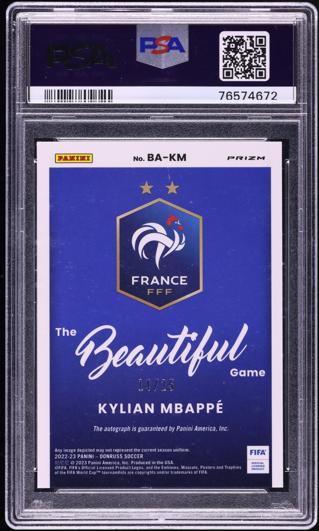 2022 Donruss FIFA The Beautiful Game Red Kylian Mbappe AUTO /25 #BA-KM PSA 8 NM-MT