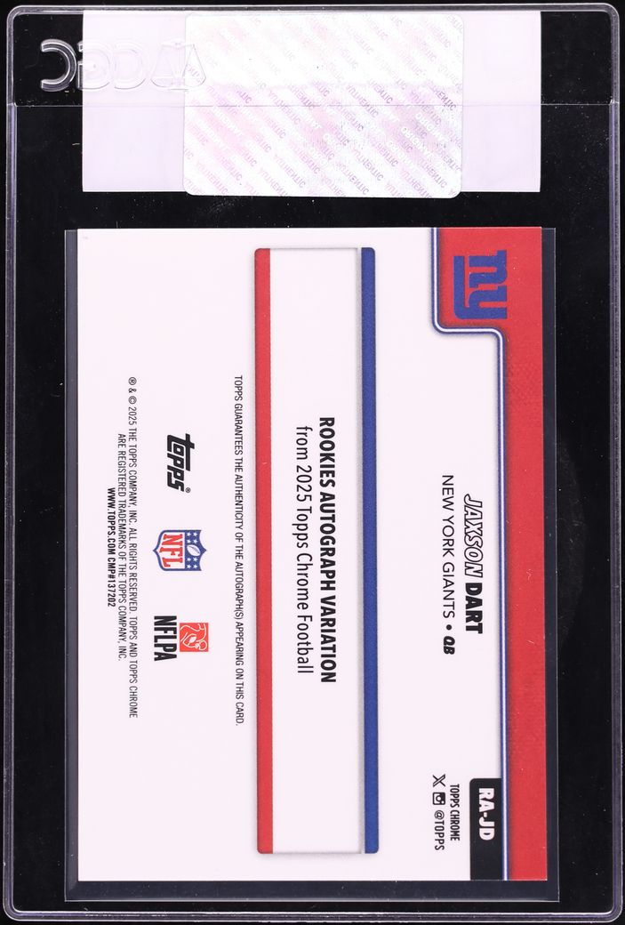 2025 Topps Chrome Red Refractor Jaxson Dart ROOKIE AUTO /5 #RA-JD CGC AUTH