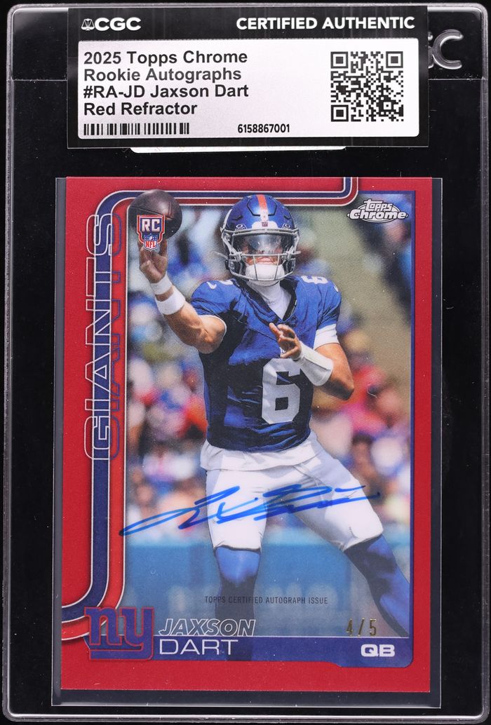 2025 Topps Chrome Red Refractor Jaxson Dart ROOKIE AUTO /5 #RA-JD CGC AUTH