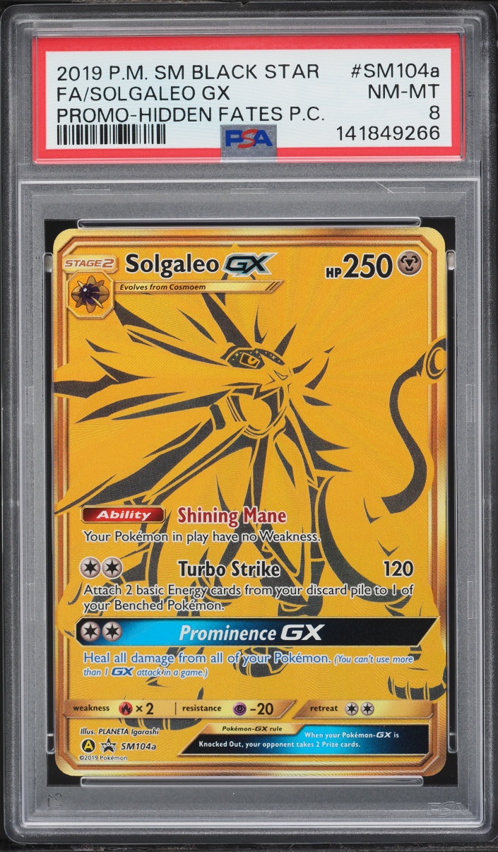 2019 Pokemon Sun & Moon Promo Hidden Fates Full Art Solgaleo GX #SM104A PSA 8 NM-MT