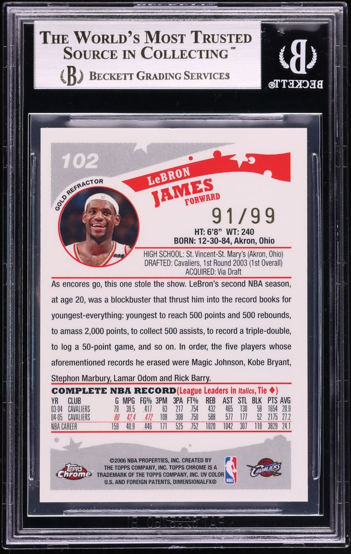 2005 Topps Chrome Gold Refractor LeBron James /99 #102 BGS 8.5 NM-MT+