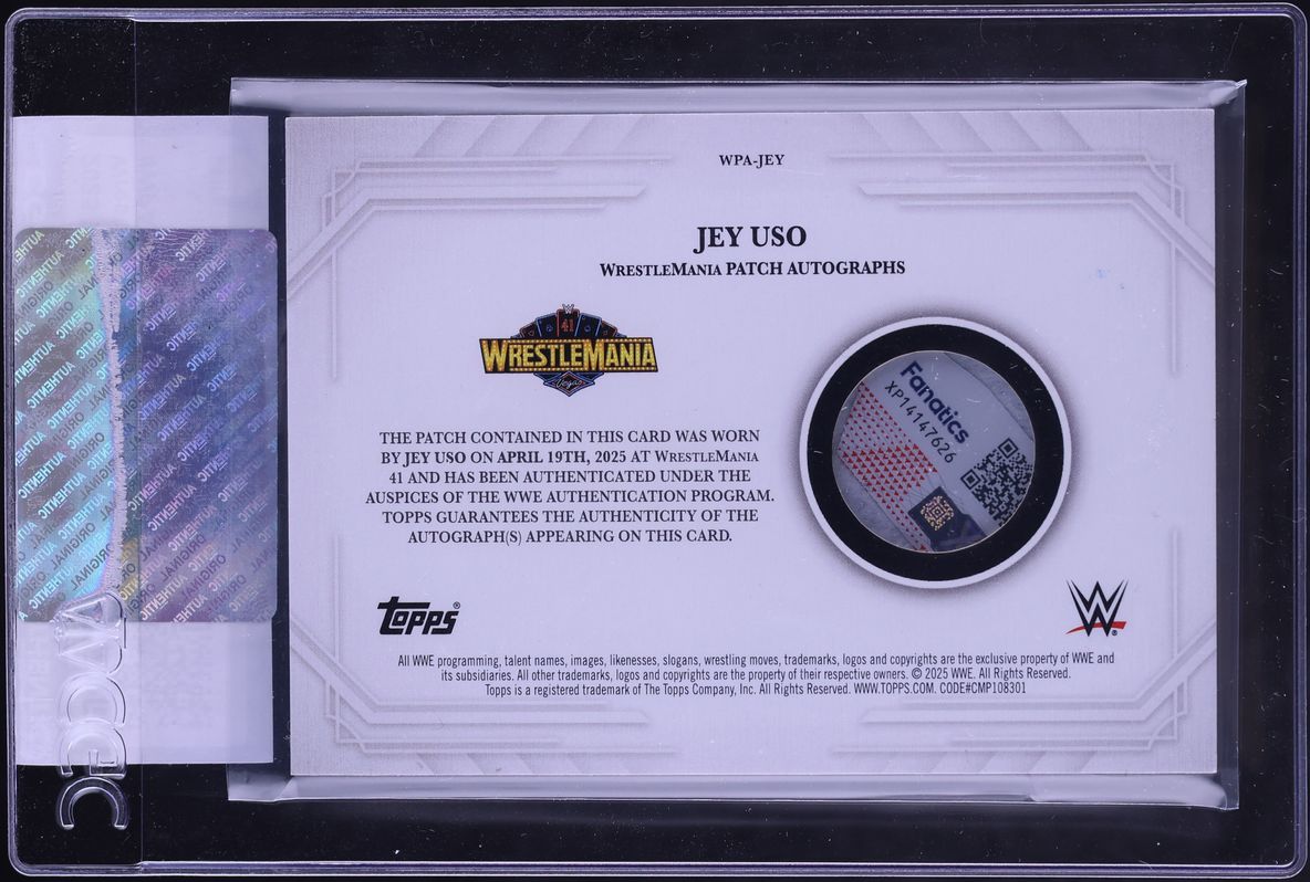 2025 Topps WWE Royalty WrestleMania Jey Uso PATCH AUTO 1/1 #WPA-JEY CGC AUTH