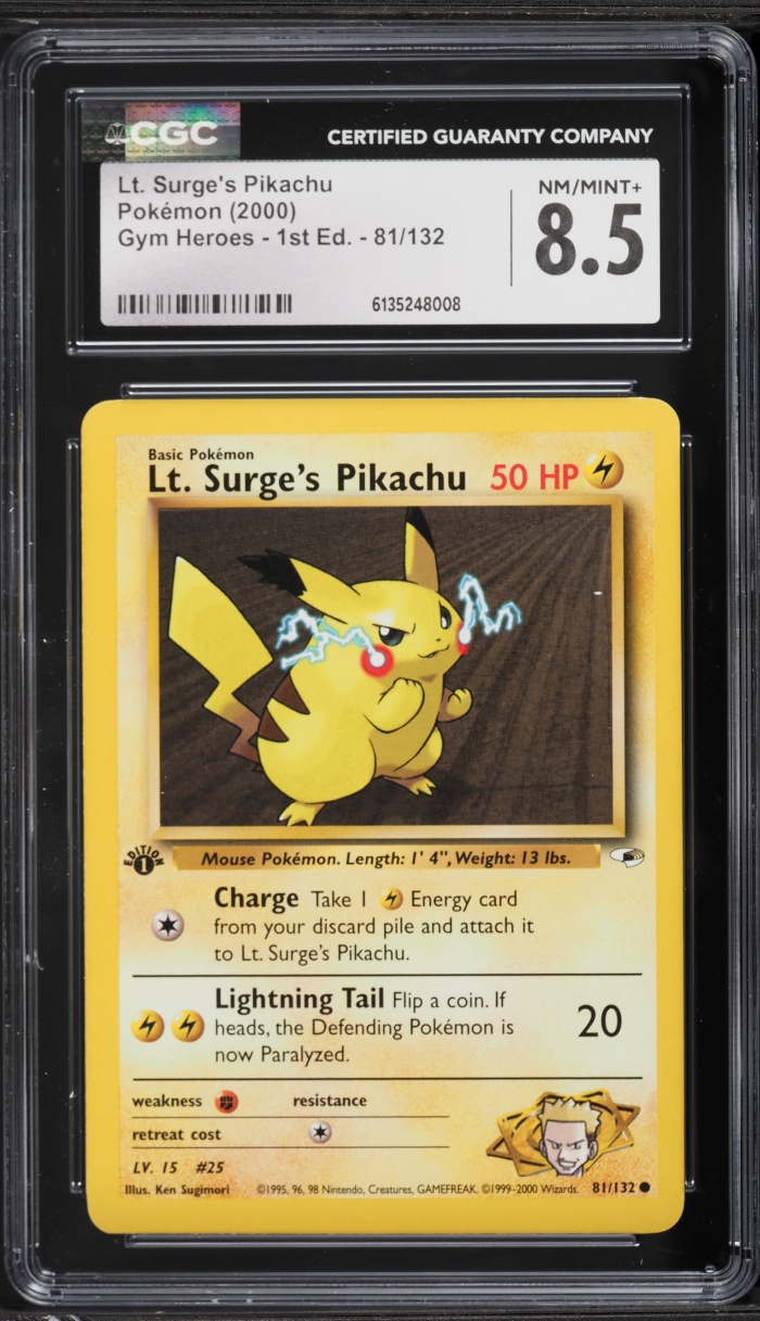 2000 Pokemon Gym Heroes 1st Edition Lt. Surge's Pikachu #81 CGC 8.5 NM-MT+