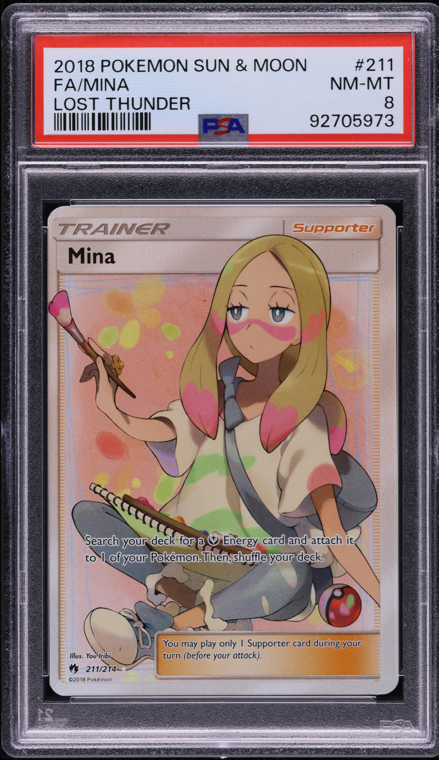 2018 Pokemon Sun & Moon Lost Thunder Full Art Mina #211 PSA 8 NM-MT