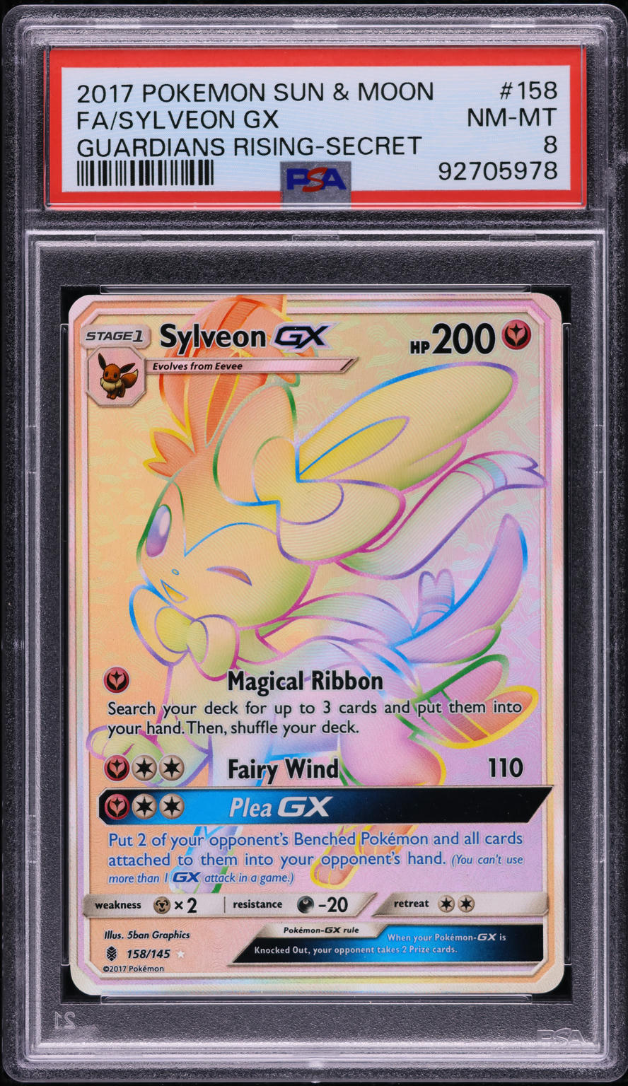 2017 Pokemon Sun & Moon Guardians Rising Hyper Rare Sylveon GX #158 PSA 8 NM-MT