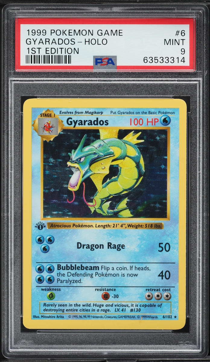 1999 Pokemon Base Set Shadowless 1st Edition Holo Gyarados #6 PSA 9 MINT