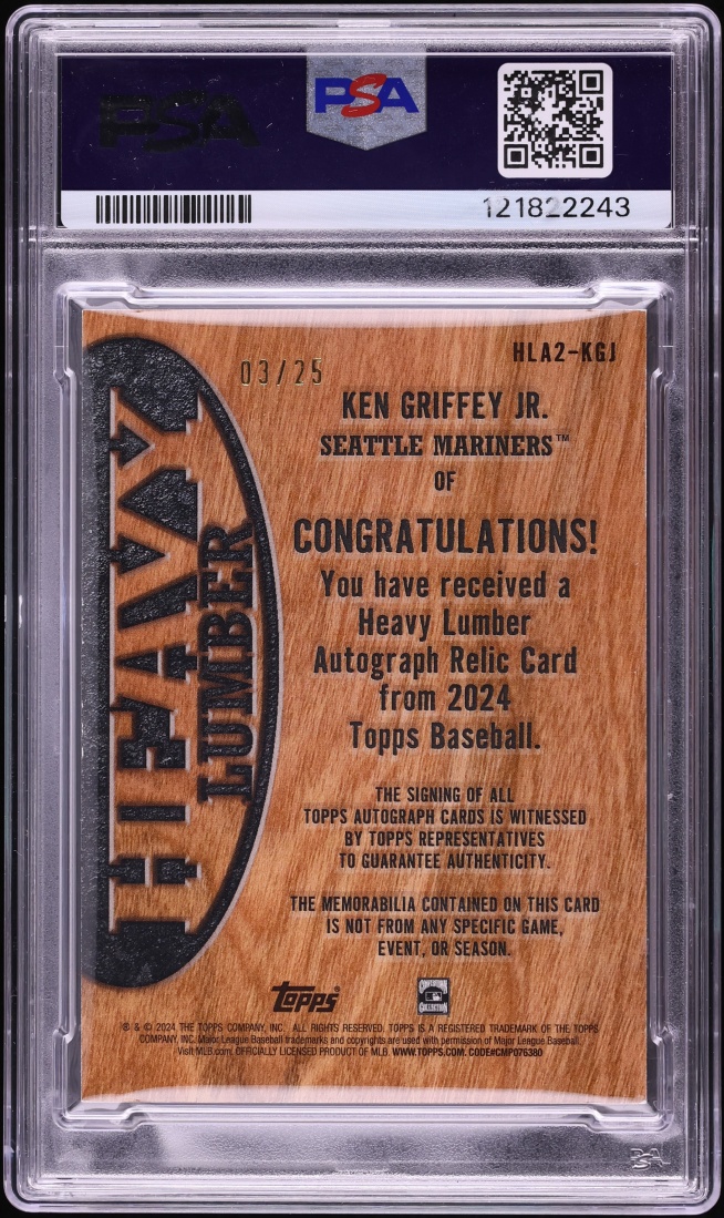 2024 Topps Heavy Lumber Ken Griffey Jr. RELIC AUTO /25 #HLA2-KGJ PSA 8 NM-MT