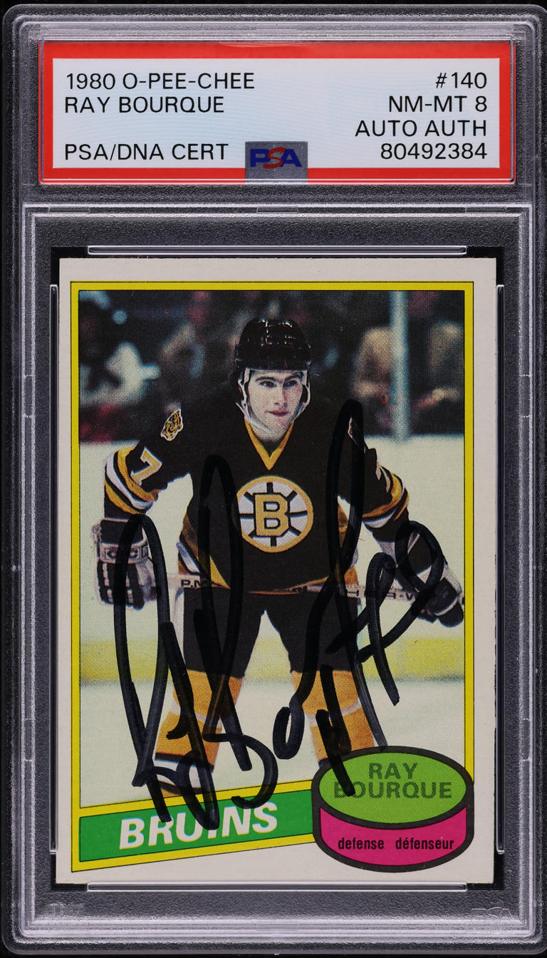 1980 O-Pee-Chee Hockey Ray Bourque ROOKIE AUTO #140 PSA 8 NM-MT