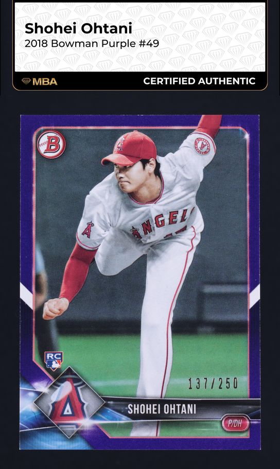 2018 Bowman Platinum With Glove Purple Shohei Ohtani ROOKIE /250