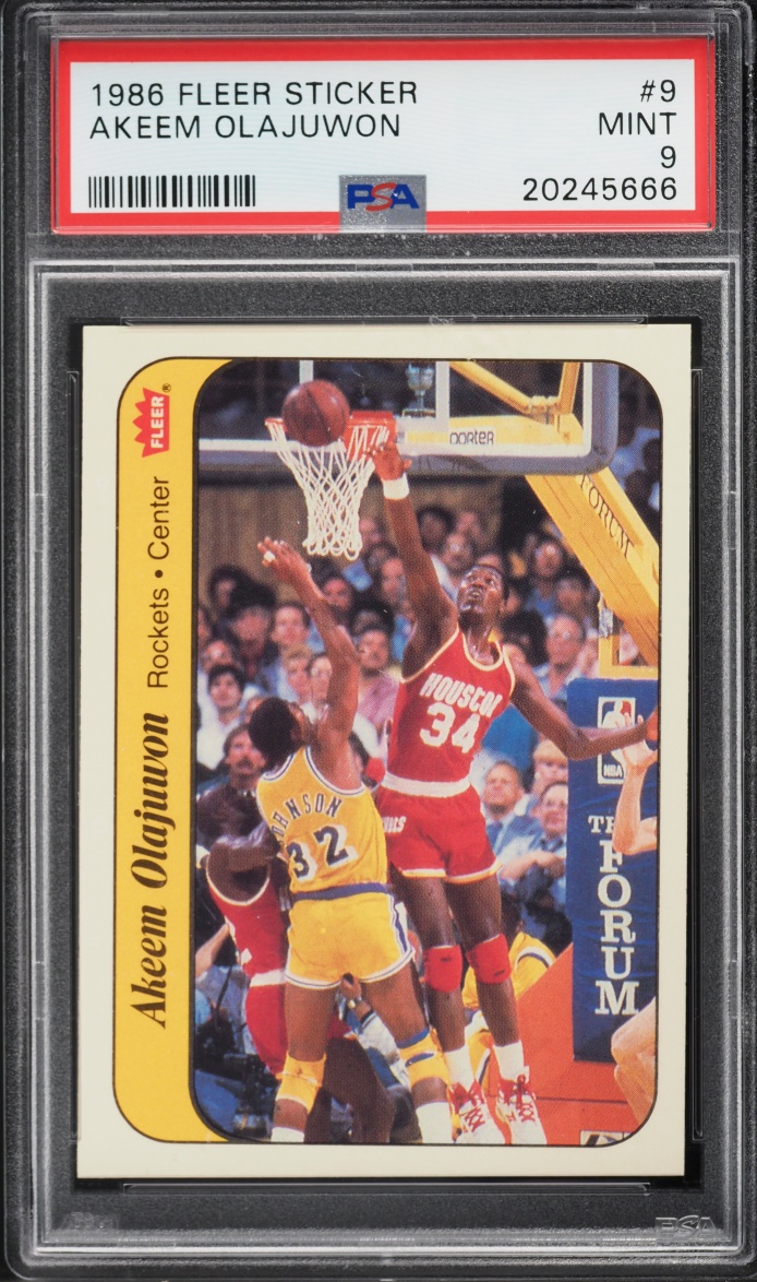 1986 Fleer Sticker Hakeem Olajuwon ROOKIE #9 PSA 9 MINT