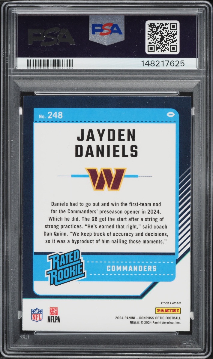 2024 Donruss Optic Holo Jayden Daniels ROOKIE #248 PSA 10 GEM MINT