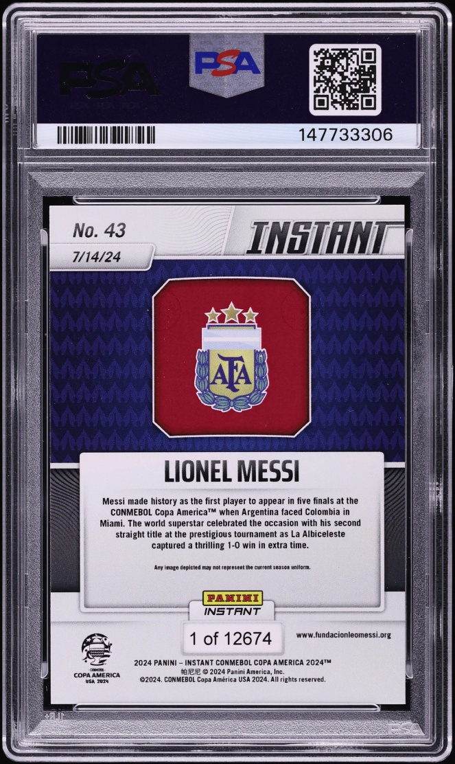 2024 Panini Instant Copa America Lionel Messi /12674 #43 PSA 10 GEM MINT