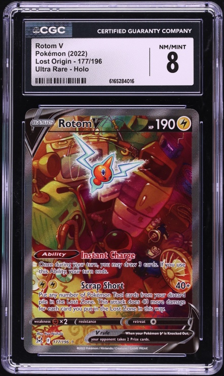 2022 Pokemon Sword & Shield Lost Origin Full Art Rotom V #177 CGC 8 NM-MT