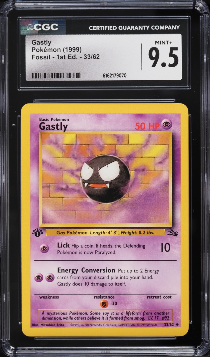 1999 Pokemon Fossil 1st Edition Gastly #33 CGC 9.5 MINT+
