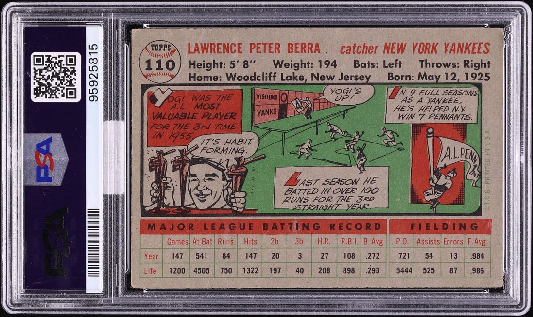 1956 Topps Yogi Berra GRAY BACK #110 MBA PSA 2 GD